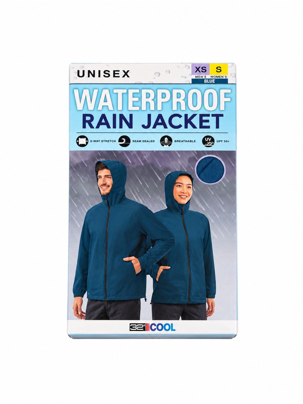 32° Cool Men's Waterproof Blue Rain Jacket with Hood